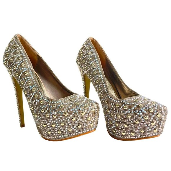 Silver Rhinestone Size 6.5 Thin High Heels Platform Stiletto Party Shoes Lasonia - Picture 13 of 15